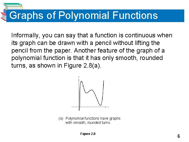Graphs of Polynomial Functions Informally, you can say that a function is continuous when