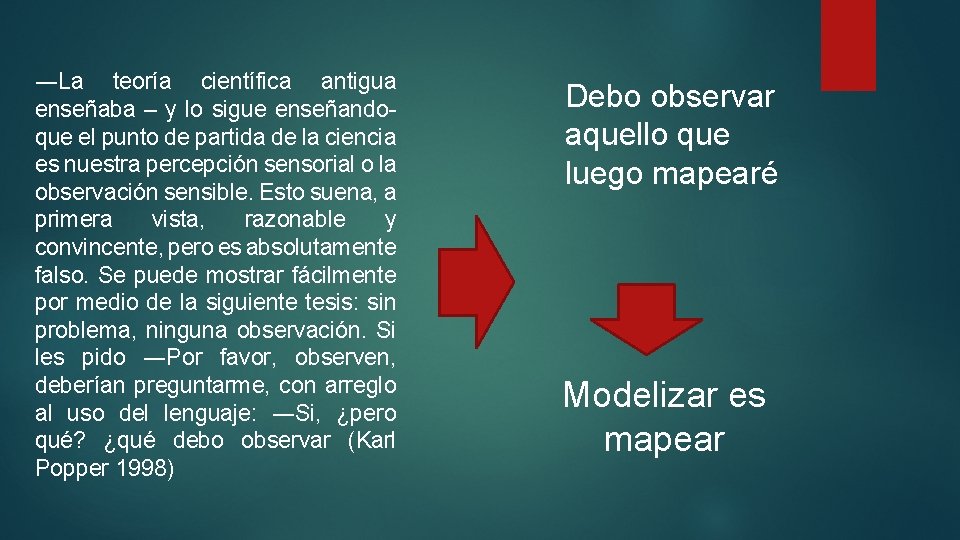 ―La teoría científica antigua enseñaba – y lo sigue enseñandoque el punto de partida