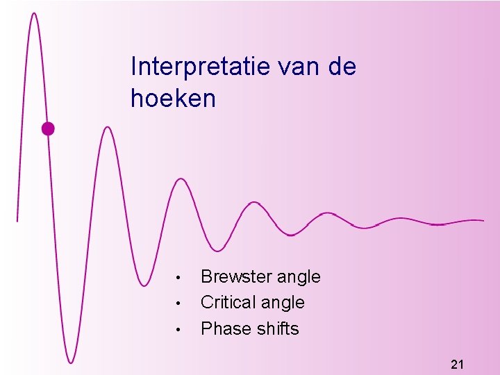 Interpretatie van de hoeken • • • Brewster angle Critical angle Phase shifts 21 Interpretatie van de hoeken • • • Brewster angle Critical angle Phase shifts 21