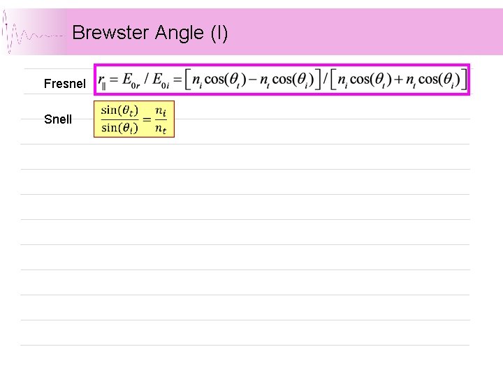 Brewster Angle (I) Fresnel Snell Brewster Angle (I) Fresnel Snell