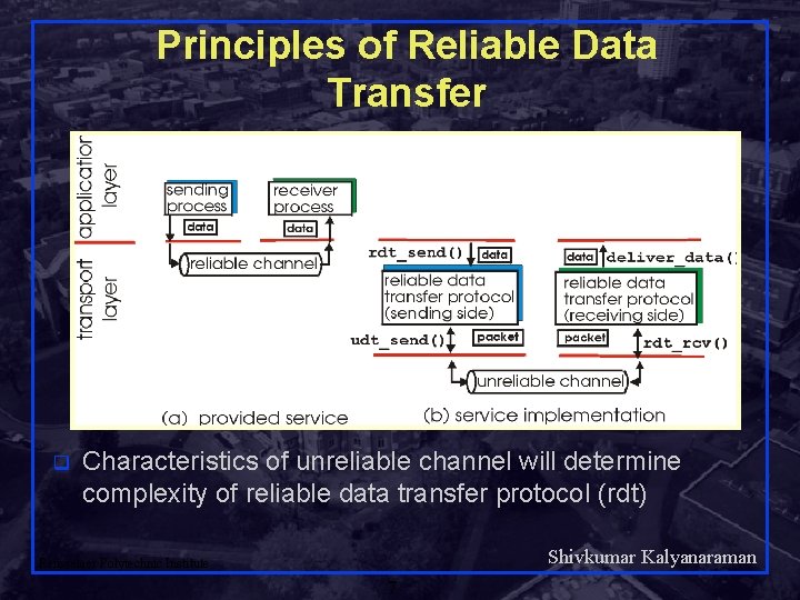 Principles of Reliable Data Transfer q Characteristics of unreliable channel will determine complexity of