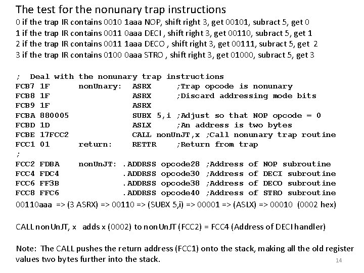 The test for the nonunary trap instructions 0 if the trap IR contains 0010