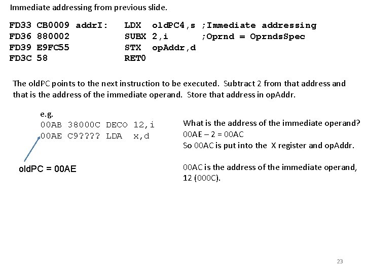 Immediate addressing from previous slide. FD 33 FD 36 FD 39 FD 3 C