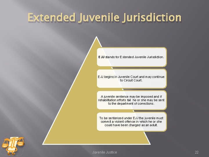 Extended Juvenile Jurisdiction EJJ stands for Extended Juvenile Jurisdiction. EJJ begins in Juvenile Court Extended Juvenile Jurisdiction EJJ stands for Extended Juvenile Jurisdiction. EJJ begins in Juvenile Court