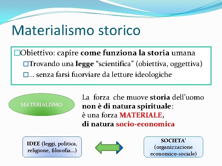 Materialismo storico �Obiettivo: capire come funziona la storia umana �Trovando una legge “scientifica” (obiettiva,