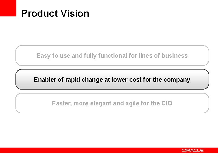 Product Vision Easy to use and fully functional for lines of business Enabler of