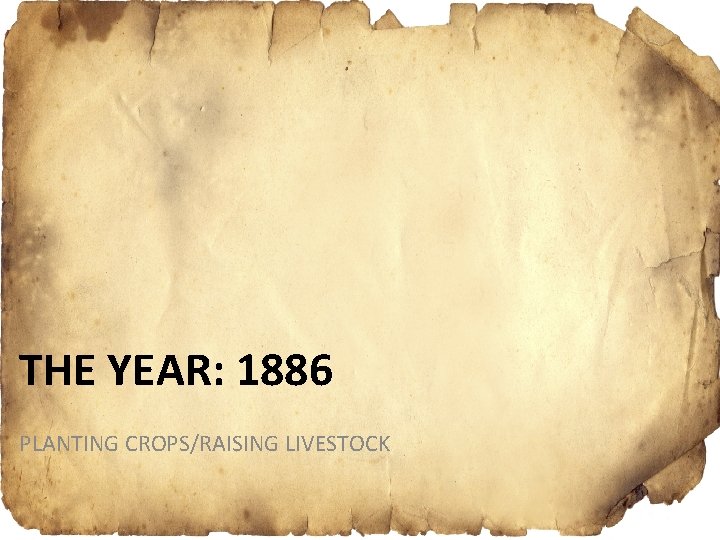 THE YEAR: 1886 PLANTING CROPS/RAISING LIVESTOCK 