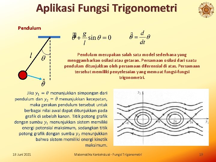 Aplikasi Fungsi Trigonometri Pendulum merupakan salah satu model sederhana yang menggambarkan osilasi atau getaran.