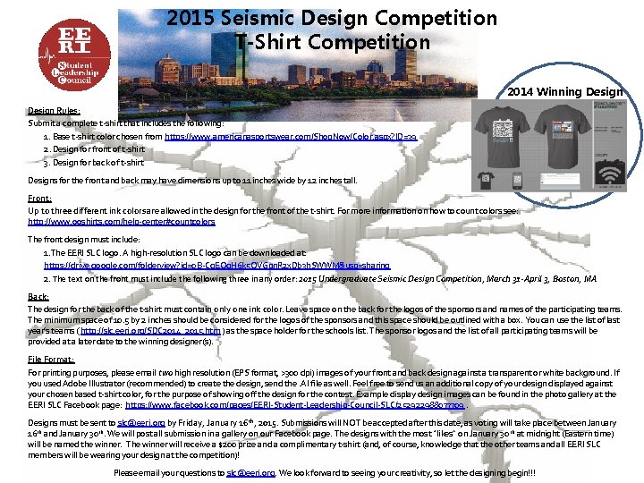 2015 Seismic Design Competition T-Shirt Competition 2014 Winning Design Rules: Submit a complete t-shirt