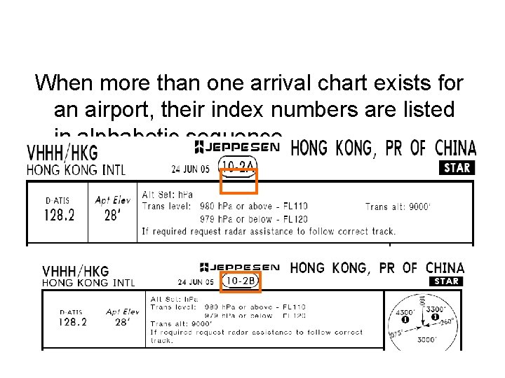 When more than one arrival chart exists for an airport, their index numbers are