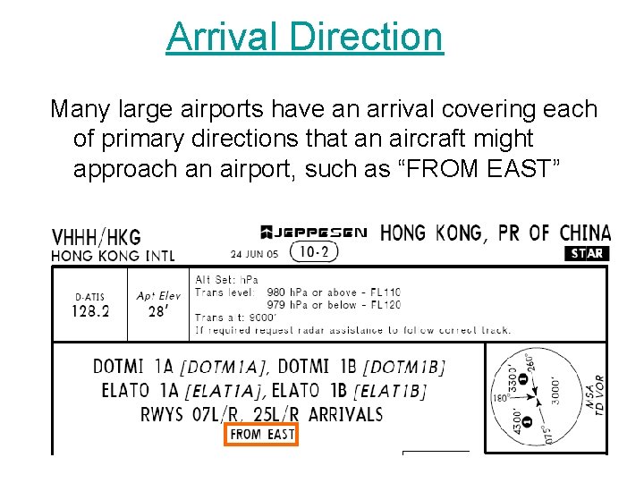 Arrival Direction Many large airports have an arrival covering each of primary directions that