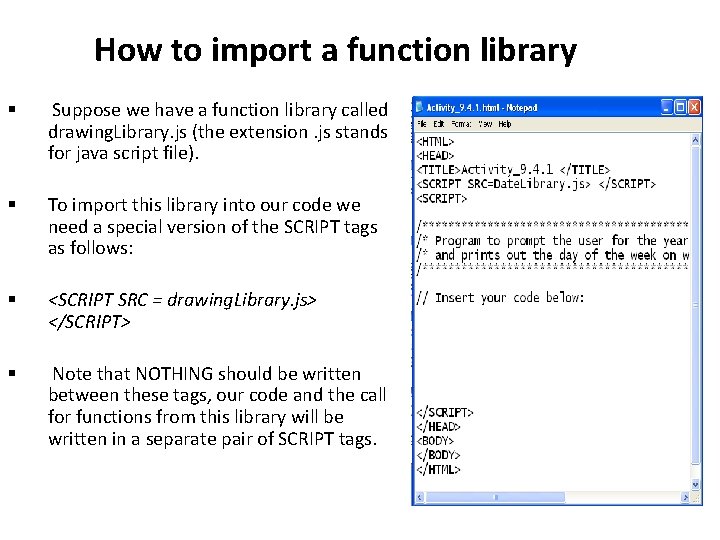 How to import a function library § Suppose we have a function library called