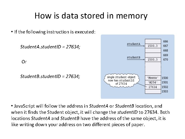 How is data stored in memory • If the following instruction is executed: Student.