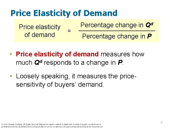 Price Elasticity of Demand Price elasticity of demand = Percentage change in Qd Percentage