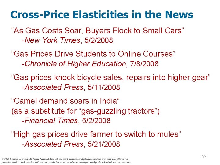 Cross-Price Elasticities in the News “As Gas Costs Soar, Buyers Flock to Small Cars”