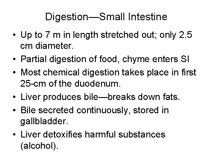 Digestion—Small Intestine • Up to 7 m in length stretched out; only 2. 5