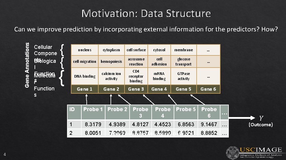 Motivation: Data Structure Gene Annotations Can we improve prediction by incorporating external information for