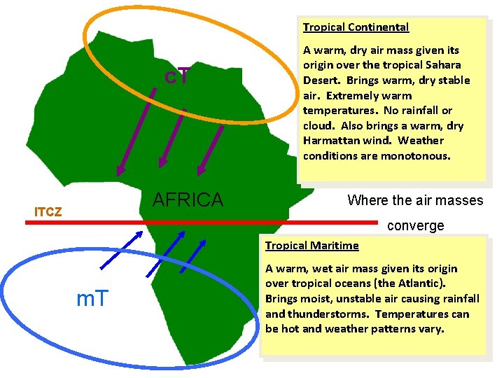 Tropical Continental c. T AFRICA ITCZ A warm, dry air mass given its origin