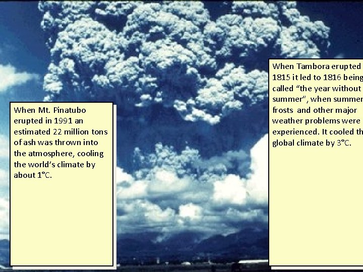 When Mt. Pinatubo erupted in 1991 an estimated 22 million tons of ash was