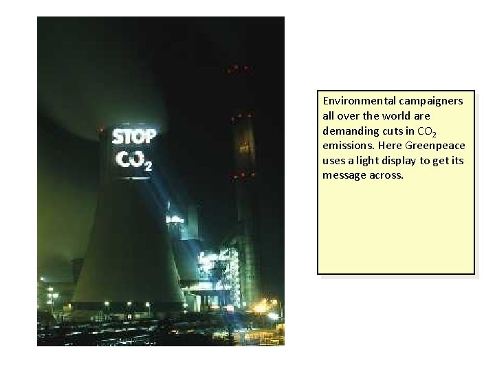 Environmental campaigners all over the world are demanding cuts in CO 2 emissions. Here