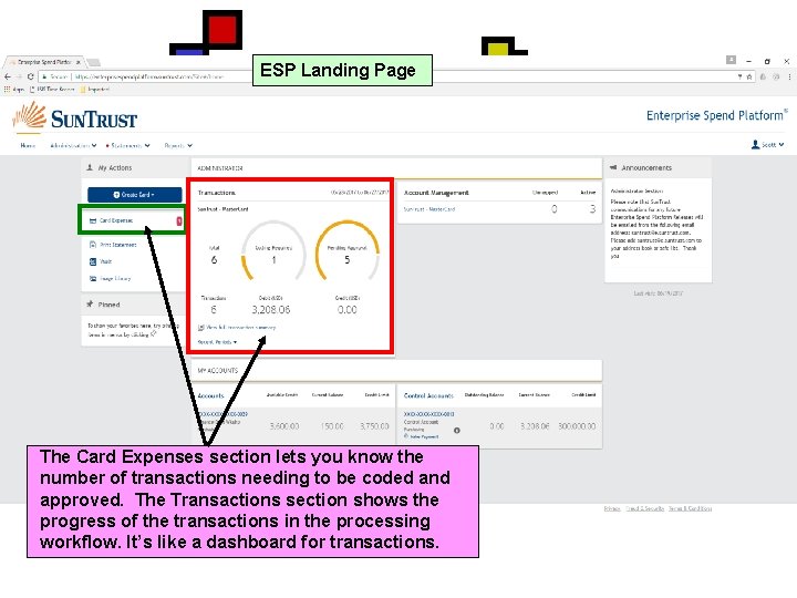 ESP Landing Page The Card Expenses section lets you know the number of transactions