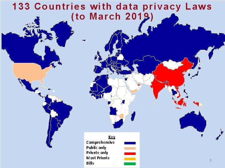 133 Countr ies with data privacy Laws (to March 2019) Key Comprehensive Public only