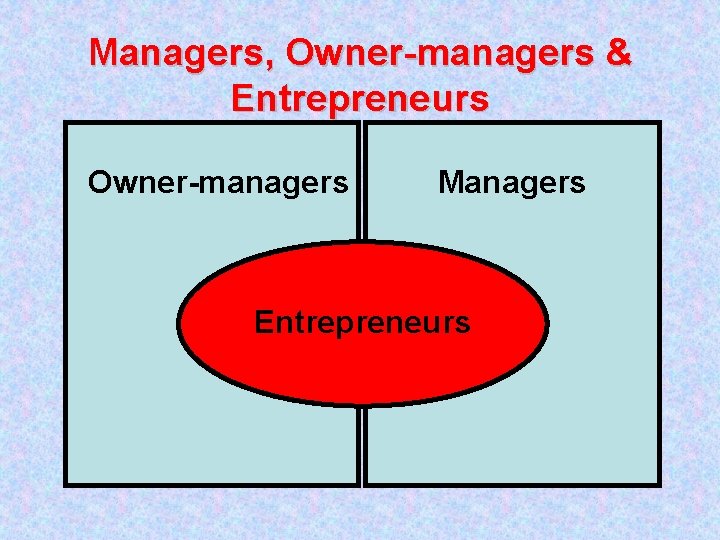 Managers, Owner-managers & Entrepreneurs Owner-managers Managers Entrepreneurs 