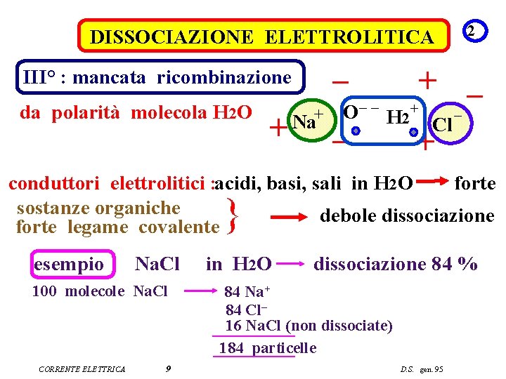 DISSOCIAZIONE ELETTROLITICA – III° : mancata ricombinazione da polarità molecola H 2 O 2