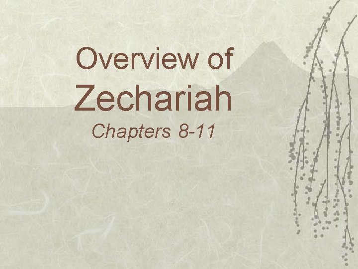 Overview of Zechariah Chapters 8 -11 