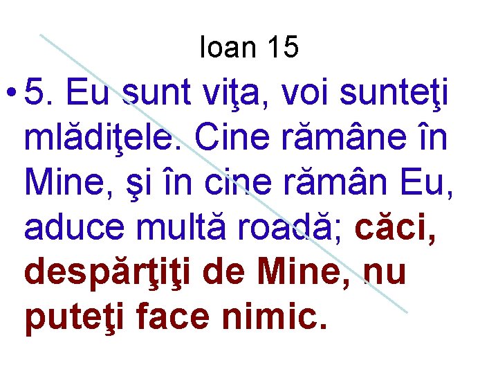 Ioan 15 • 5. Eu sunt viţa, voi sunteţi mlădiţele. Cine rămâne în Mine,