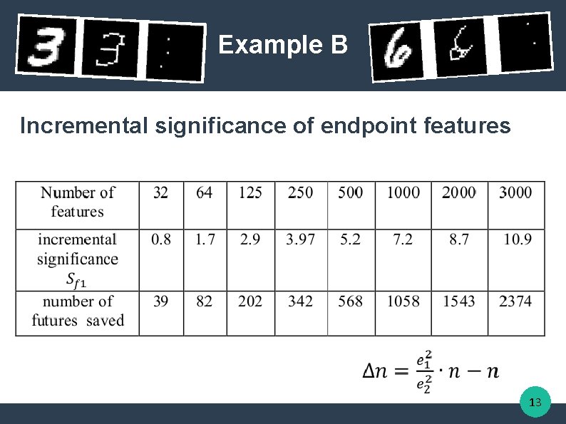 Example B Incremental significance of endpoint features 13 