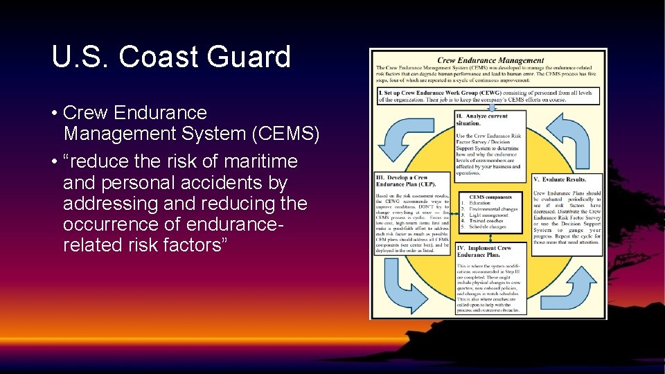 U. S. Coast Guard • Crew Endurance Management System (CEMS) • “reduce the risk