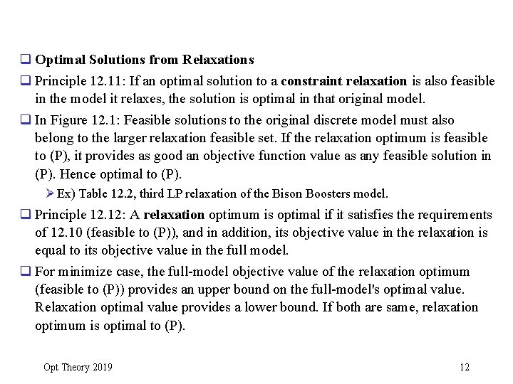 q Optimal Solutions from Relaxations q Principle 12. 11: If an optimal solution to