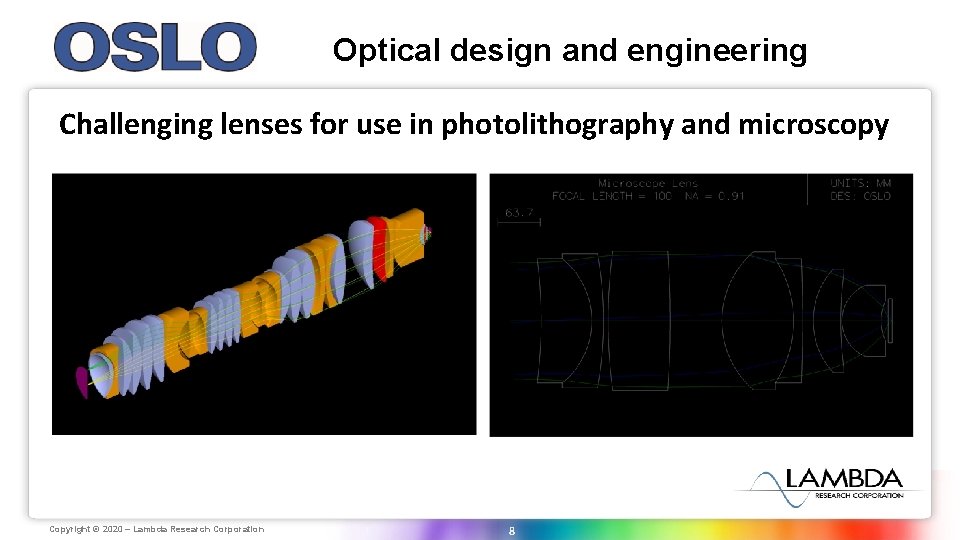Optical design and engineering Challenging lenses for use in photolithography and microscopy Copyright Lambda Optical design and engineering Challenging lenses for use in photolithography and microscopy Copyright Lambda