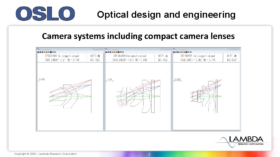 Optical design and engineering Camera systems including compact camera lenses Copyright Lambda Research © Optical design and engineering Camera systems including compact camera lenses Copyright Lambda Research ©