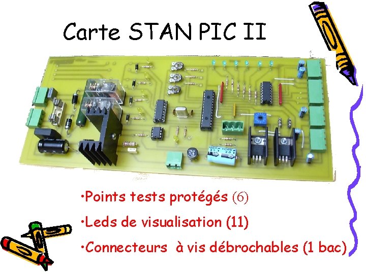Carte STAN PIC II • Points tests protégés (6) • Leds de visualisation (11)