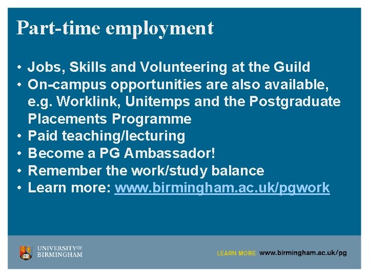 Part-time employment • Jobs, Skills and Volunteering at the Guild • On-campus opportunities are