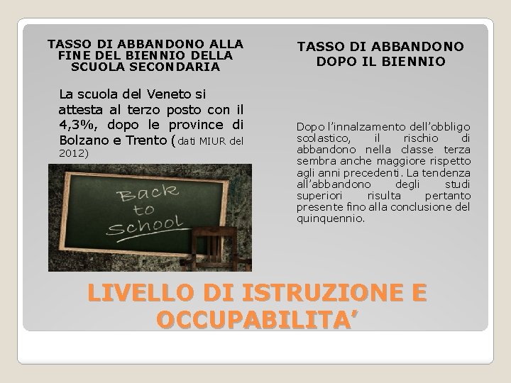 TASSO DI ABBANDONO ALLA FINE DEL BIENNIO DELLA SCUOLA SECONDARIA La scuola del Veneto
