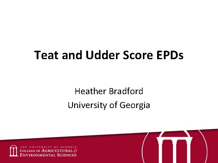 Teat and Udder Score EPDs Heather Bradford University of Georgia 