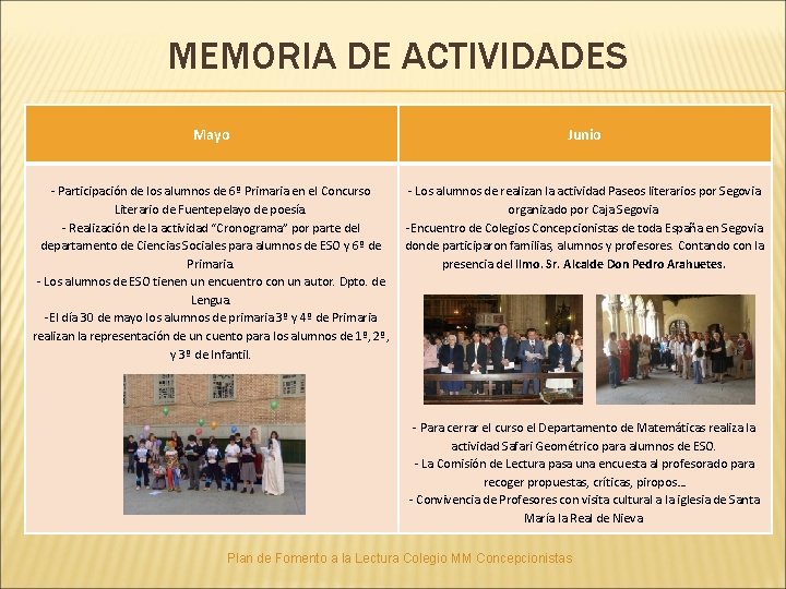 MEMORIA DE ACTIVIDADES Mayo Junio - Participación de los alumnos de 6º Primaria en
