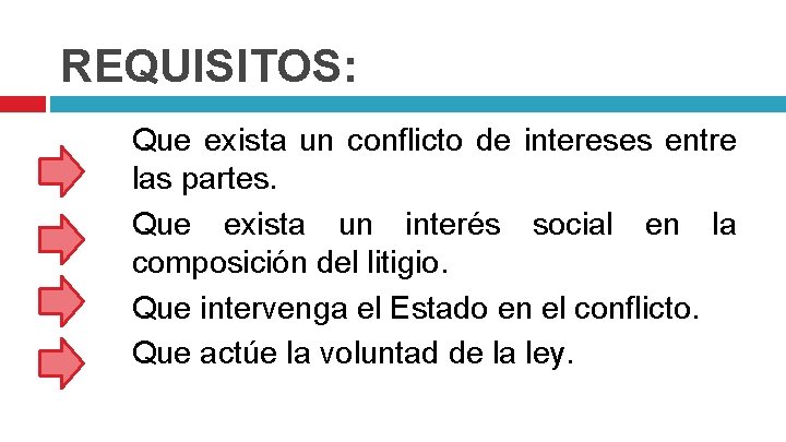 REQUISITOS: Que exista un conflicto de intereses entre las partes. Que exista un interés