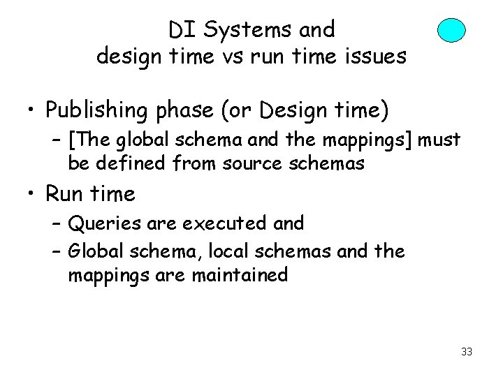 DI Systems and design time vs run time issues • Publishing phase (or Design