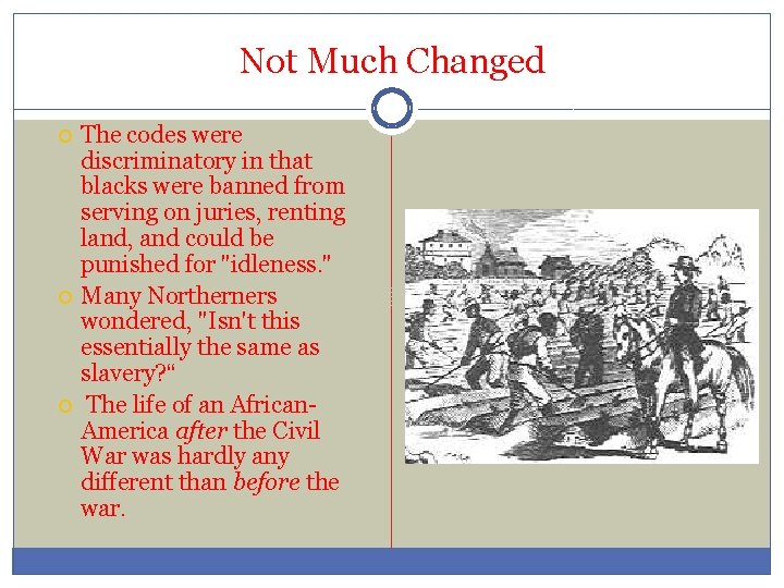 Not Much Changed The codes were discriminatory in that blacks were banned from serving