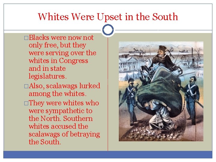 Whites Were Upset in the South �Blacks were now not only free, but they