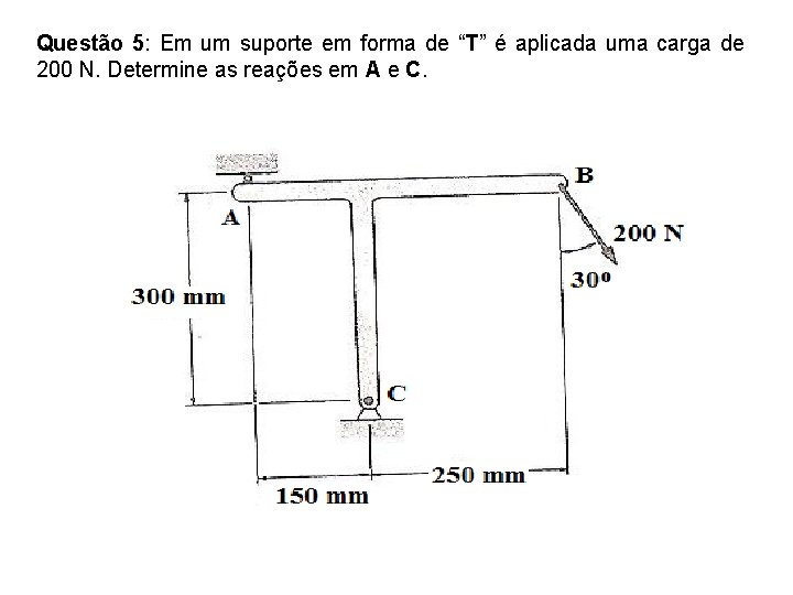 Questão 5: Em um suporte em forma de “T” é aplicada uma carga de