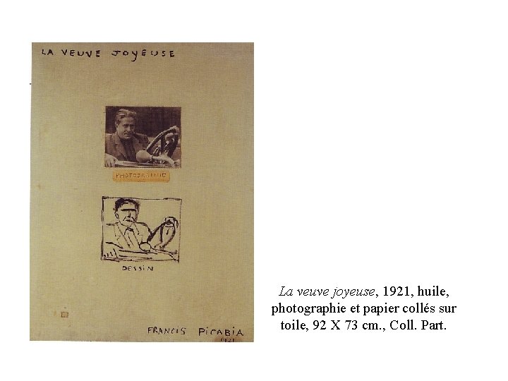 La veuve joyeuse, 1921, huile, photographie et papier collés sur toile, 92 X 73 La veuve joyeuse, 1921, huile, photographie et papier collés sur toile, 92 X 73