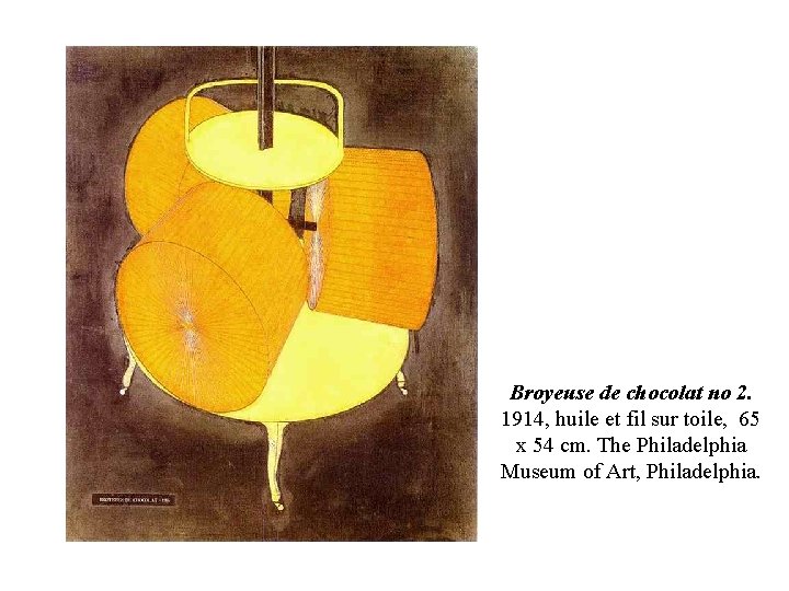Broyeuse de chocolat no 2. 1914, huile et fil sur toile, 65 x 54 Broyeuse de chocolat no 2. 1914, huile et fil sur toile, 65 x 54