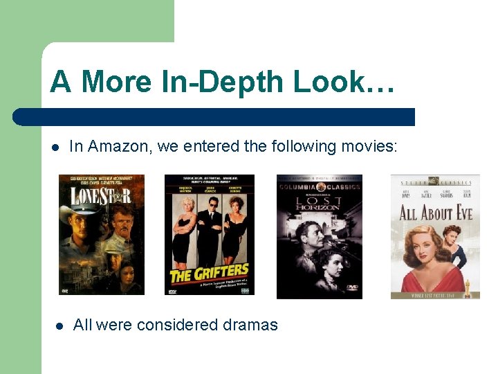 A More In-Depth Look… l l In Amazon, we entered the following movies: All