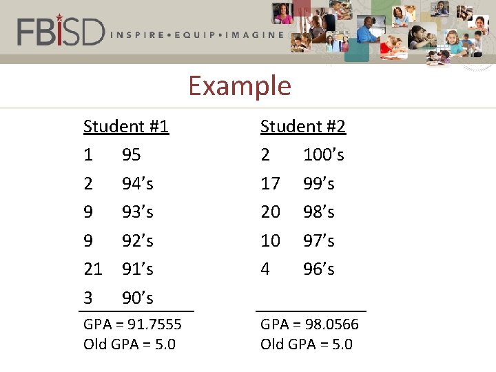 Example Student #1 1 95 2 94’s 9 93’s 9 92’s 21 91’s 3