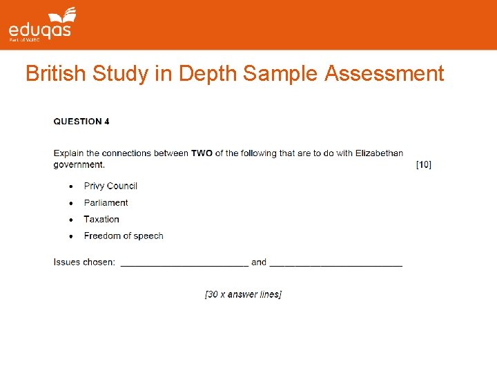 British Study in Depth Sample Assessment British Study in Depth Sample Assessment